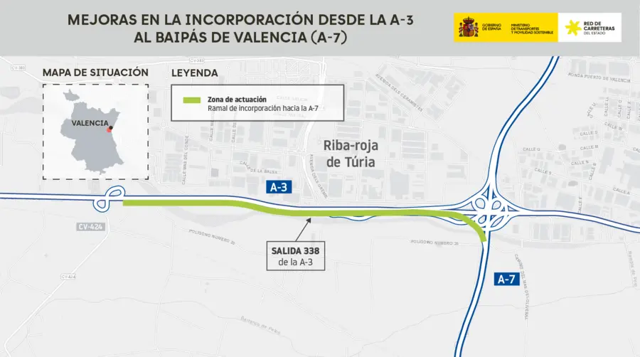 Obras de prolongación de carril y ampliación de laplataforma de la A-3.